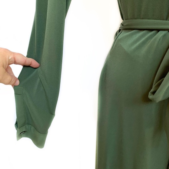 •SOLD•CALVIN KLEIN Olive Long Sleeve Wrap Dress - Picture 3 of 5